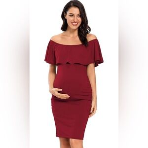 Chic Off-Shoulder Maternity Dress in Wine